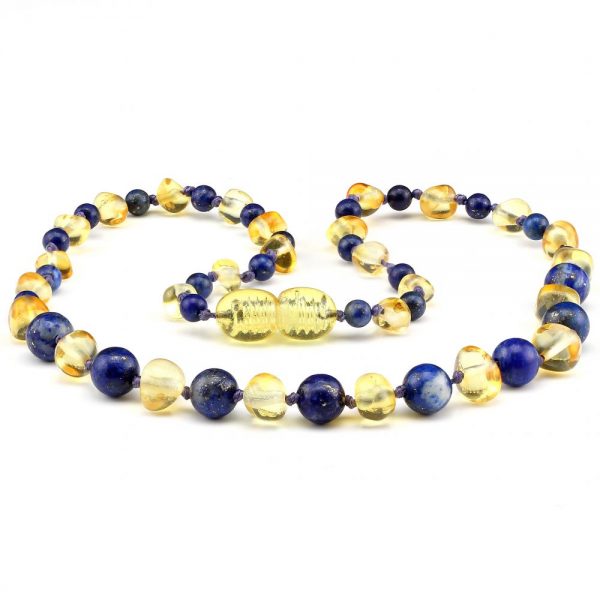 amber teething necklace lapis lazuli lemon blue